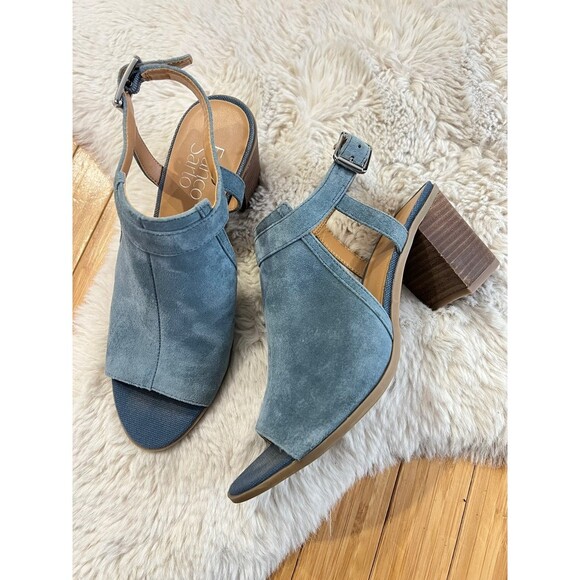 Franco Sarto Blue Suede T-Strap Heron Heels Size 8.5M - Picture 5 of 11